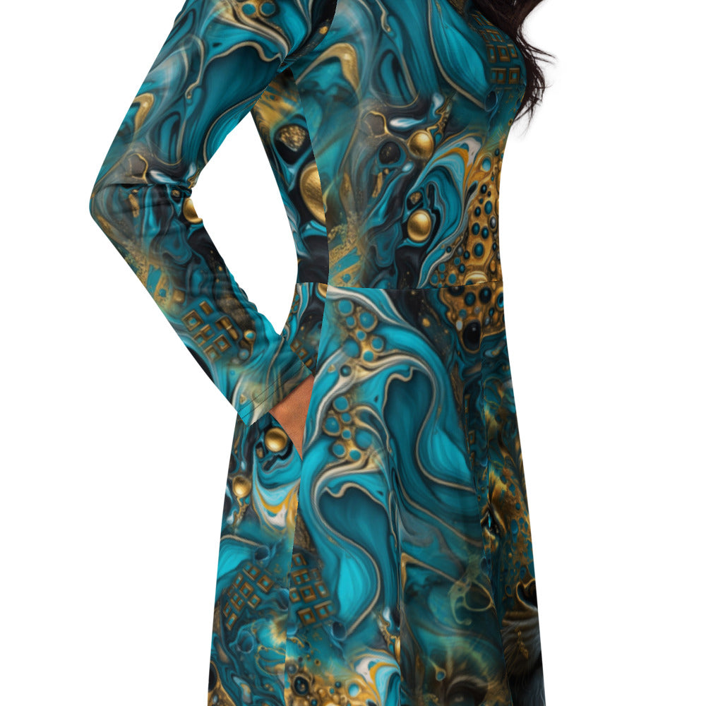 All-over print long sleeve midi dress 368Bkl1