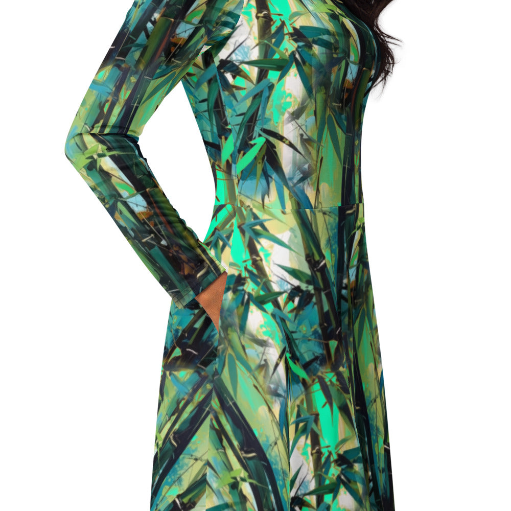 All-over print long sleeve midi dress 370kl2