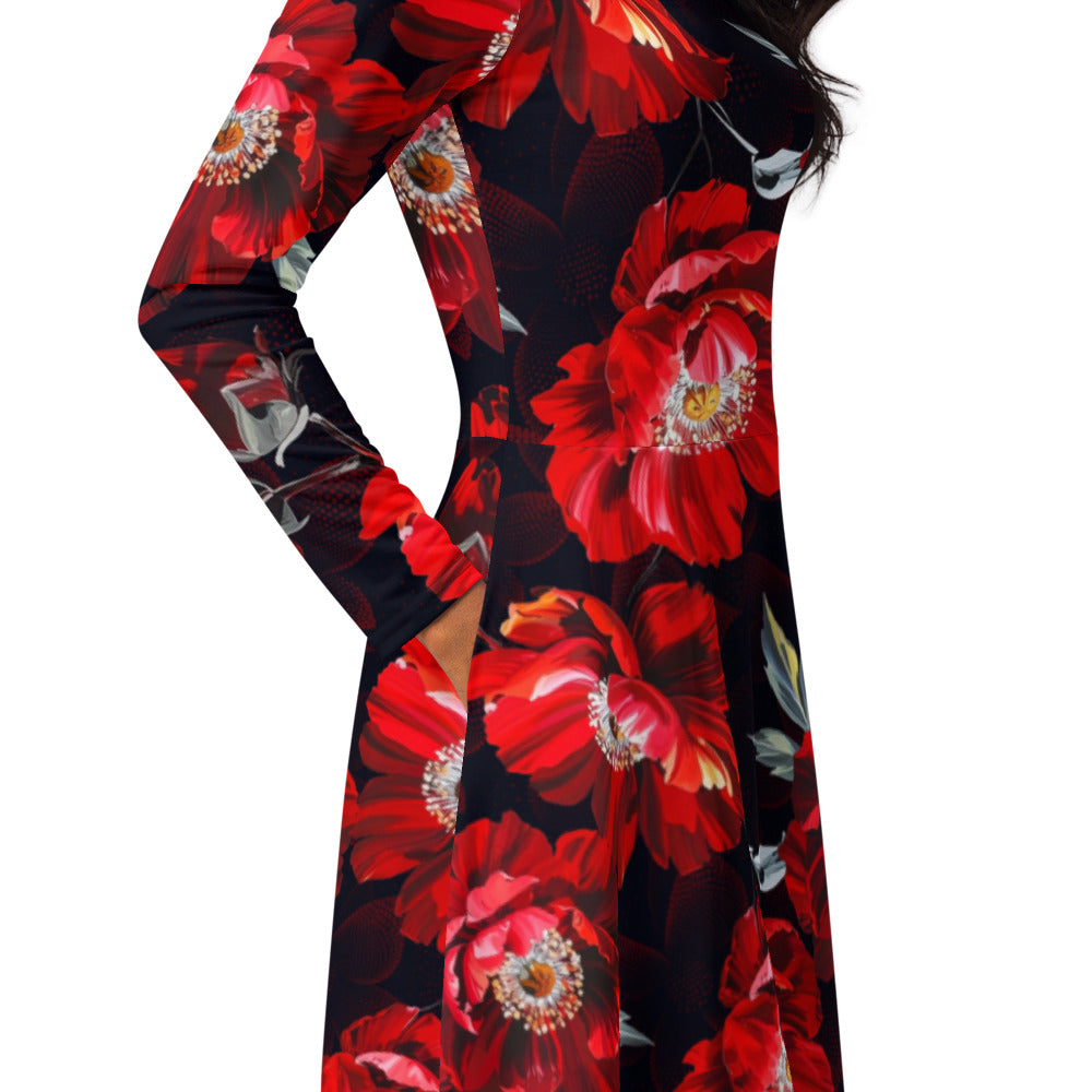 All-over print long sleeve midi dress 371kl1
