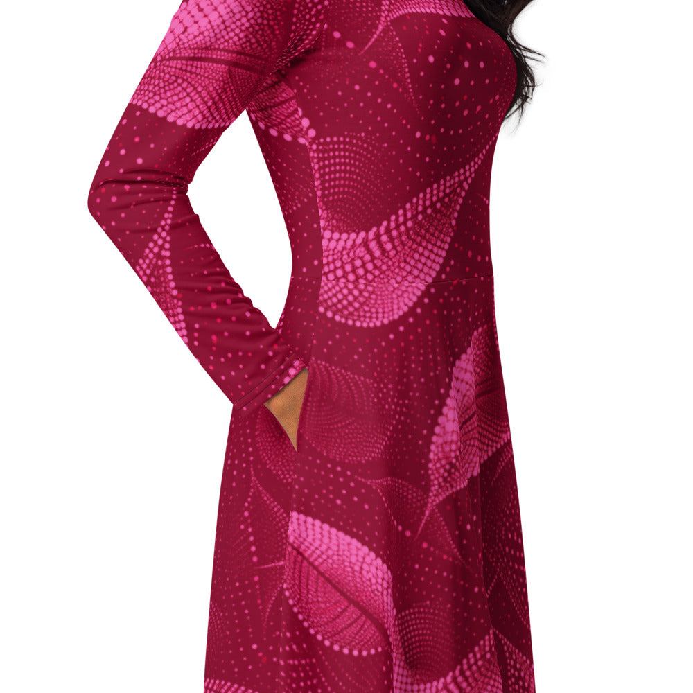 All-over print long sleeve midi dress 372kl4