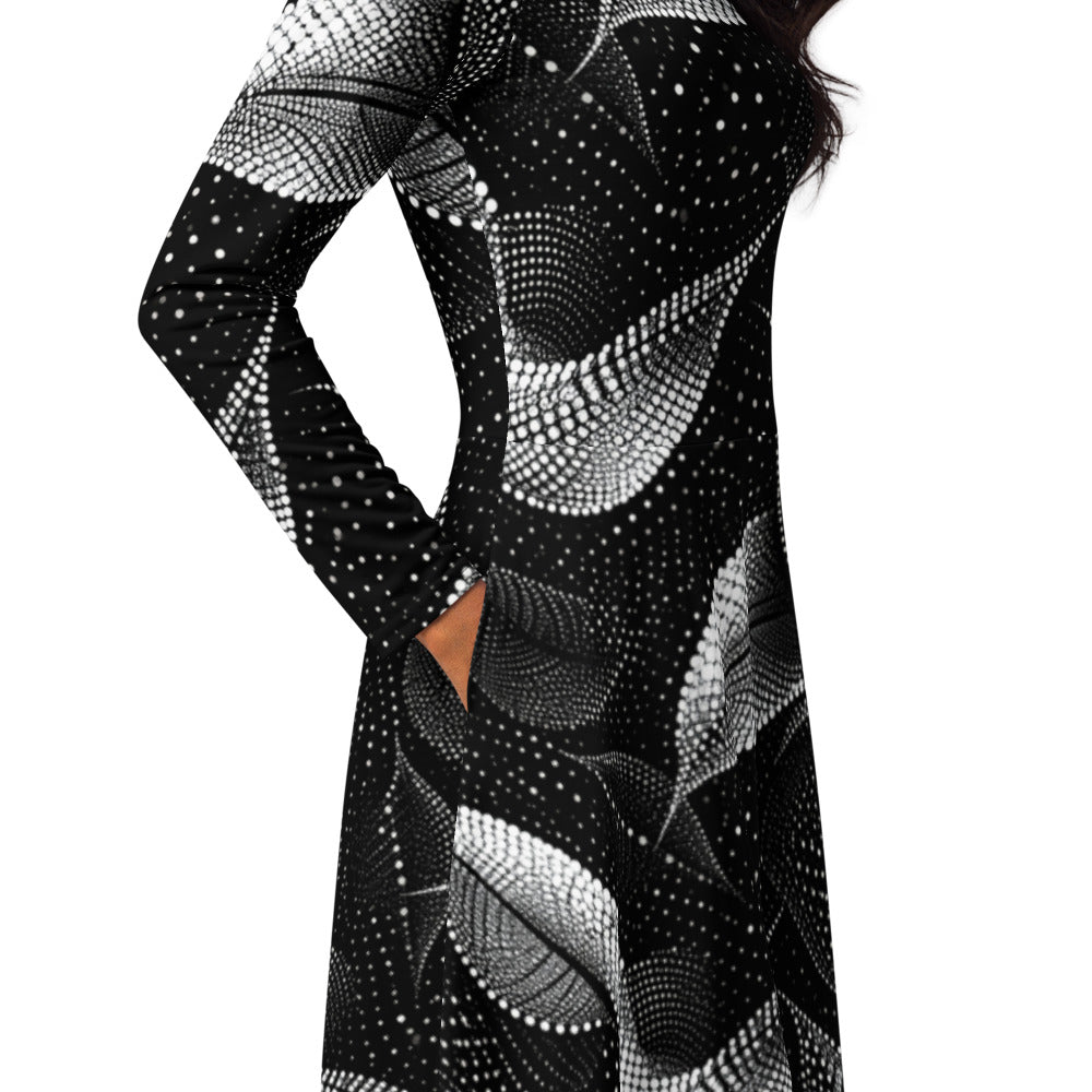 All-over print long sleeve midi dress 372kl1