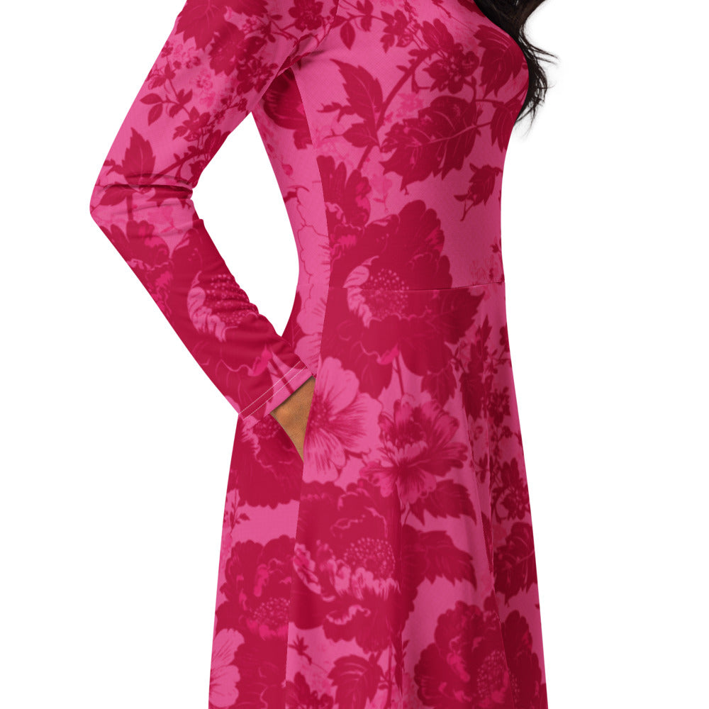 All-over print long sleeve midi dress 373Bkl6