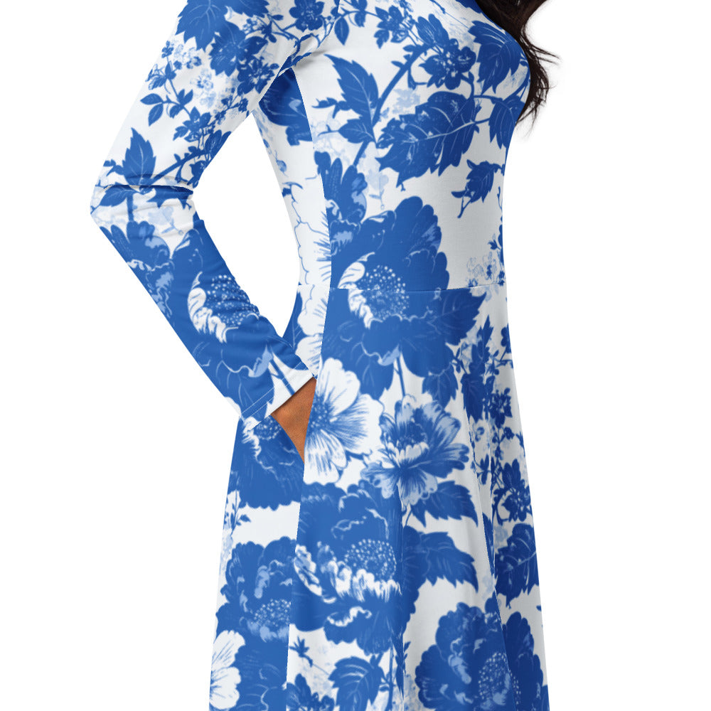 All-over print long sleeve midi dress 373kl2