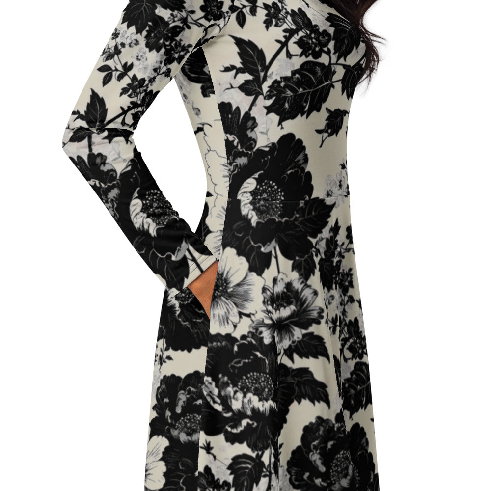 All-over print long sleeve midi dress 373kl10
