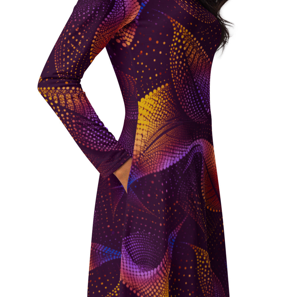 All-over print long sleeve midi dress Kn42kl10