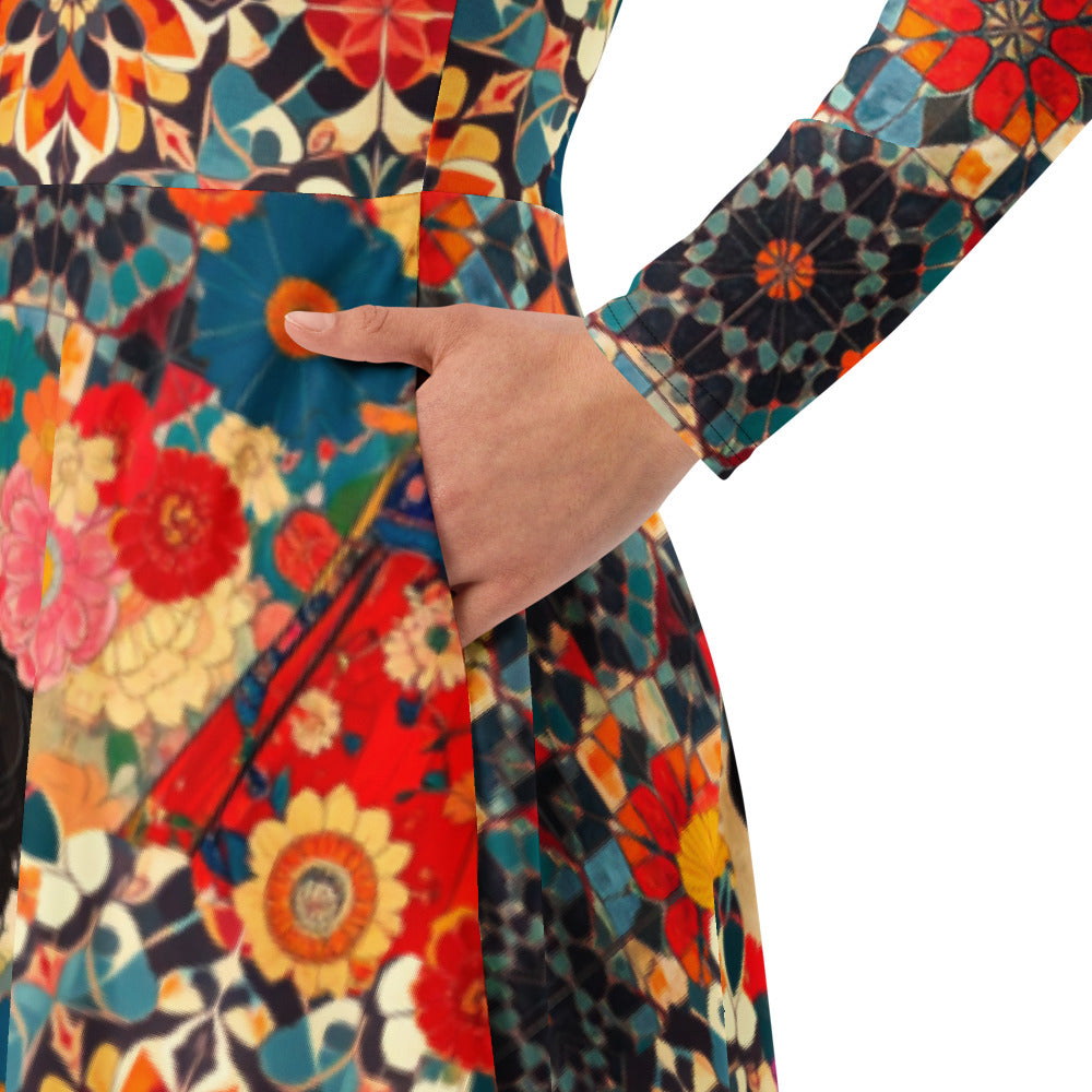 All-over print long sleeve midi dress 229