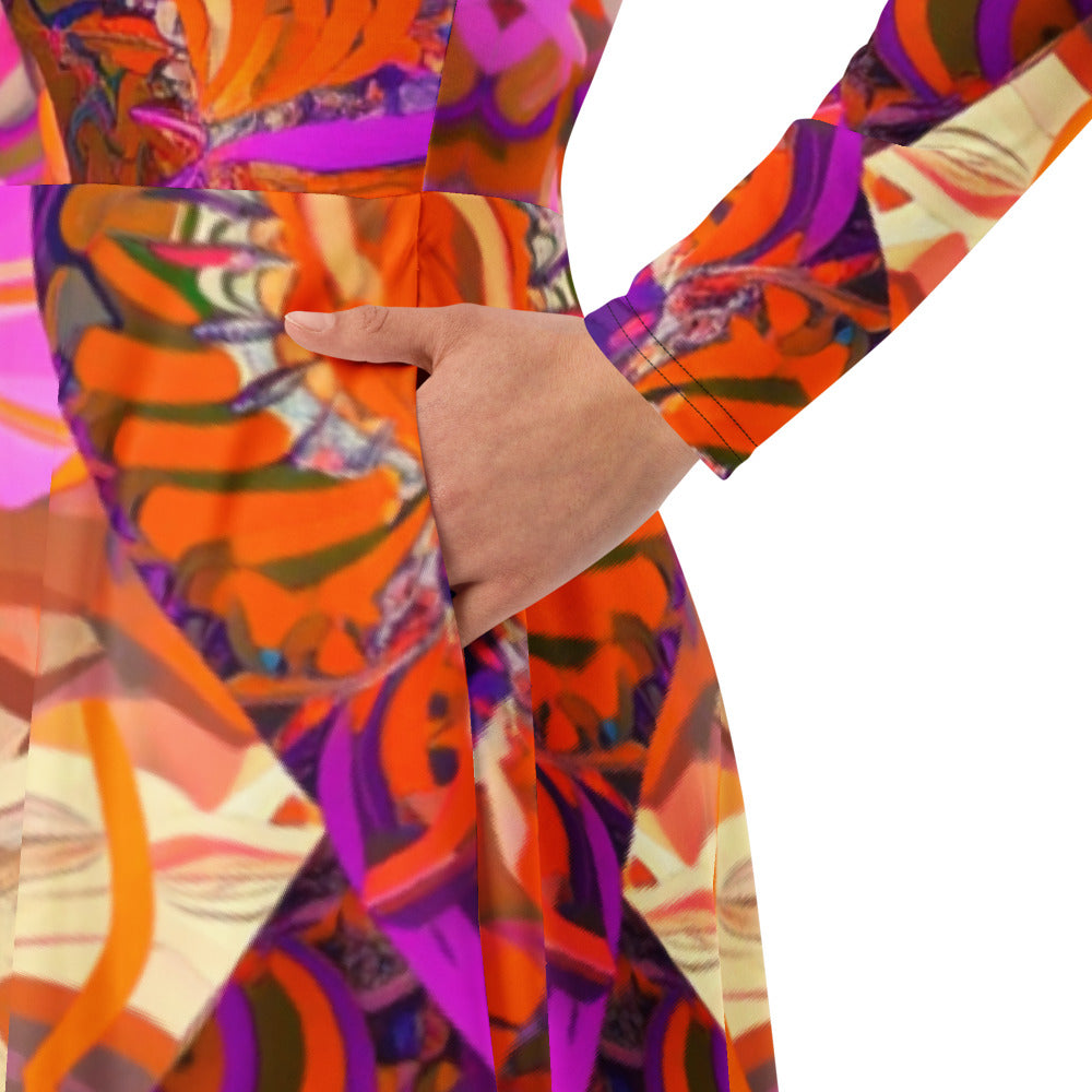 All-over print long sleeve midi dress 197