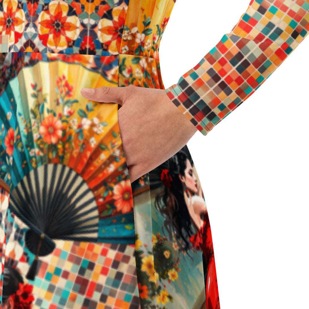 All-over print long sleeve midi dress 204A