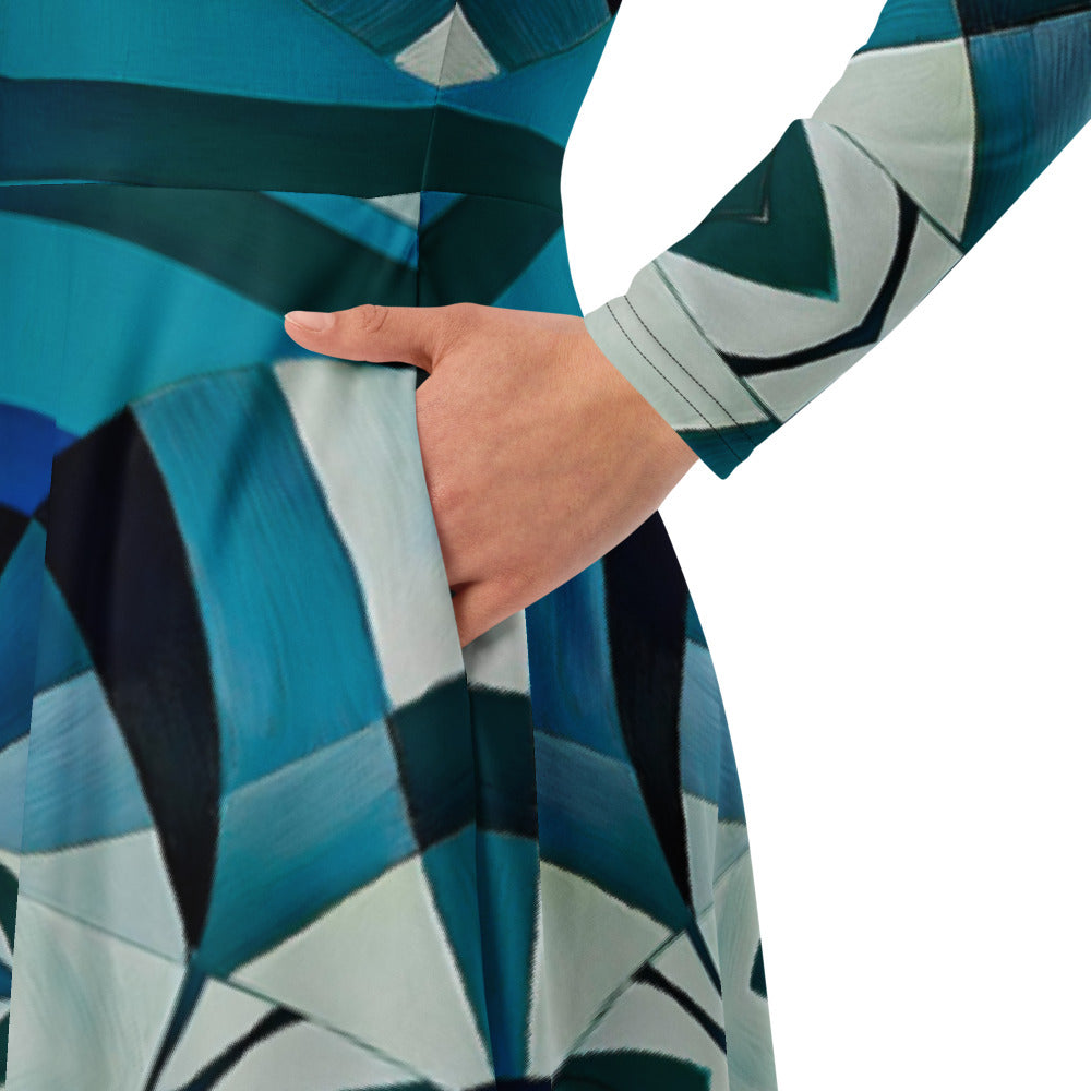 All-over print long sleeve midi dress 212