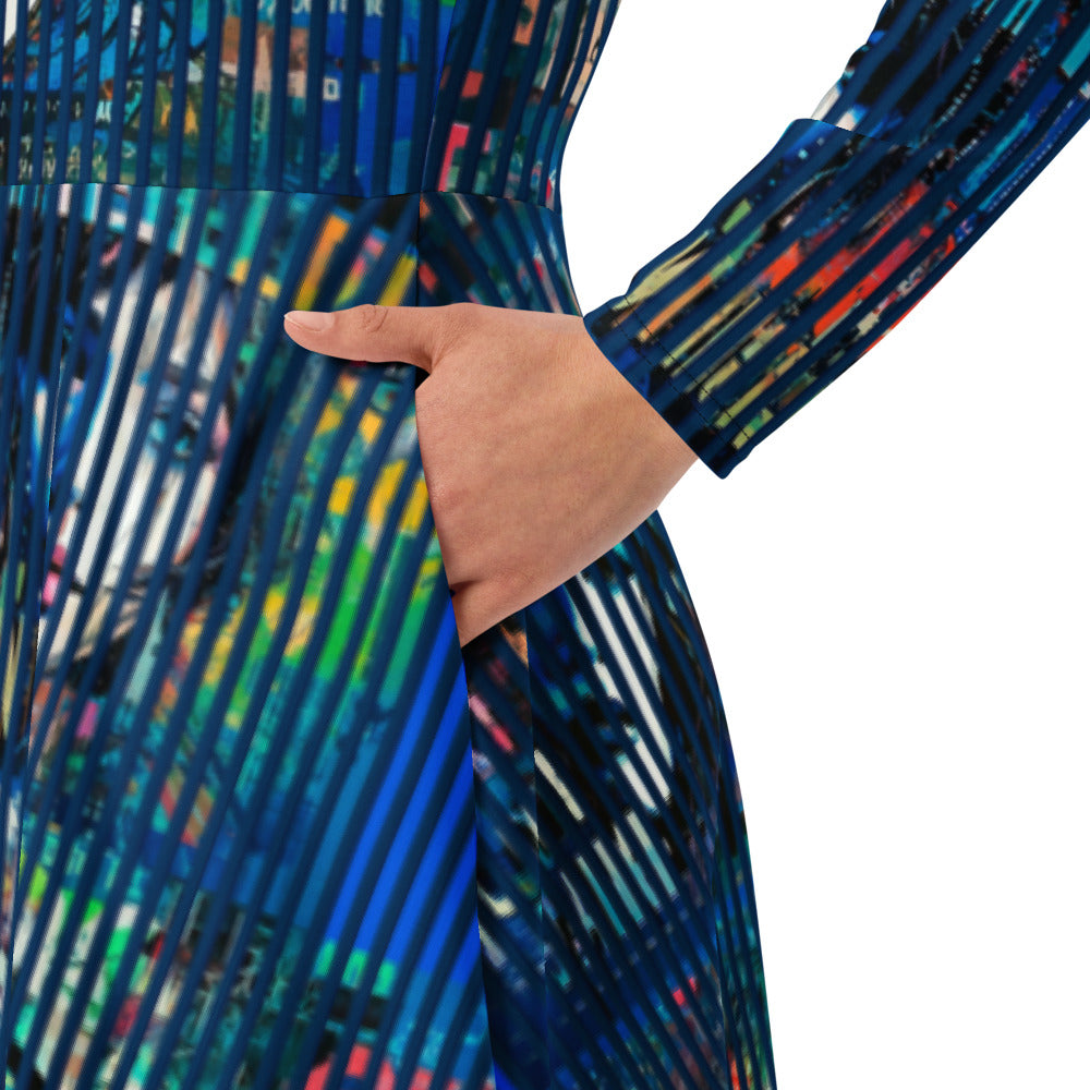 All-over print long sleeve midi dress 75B