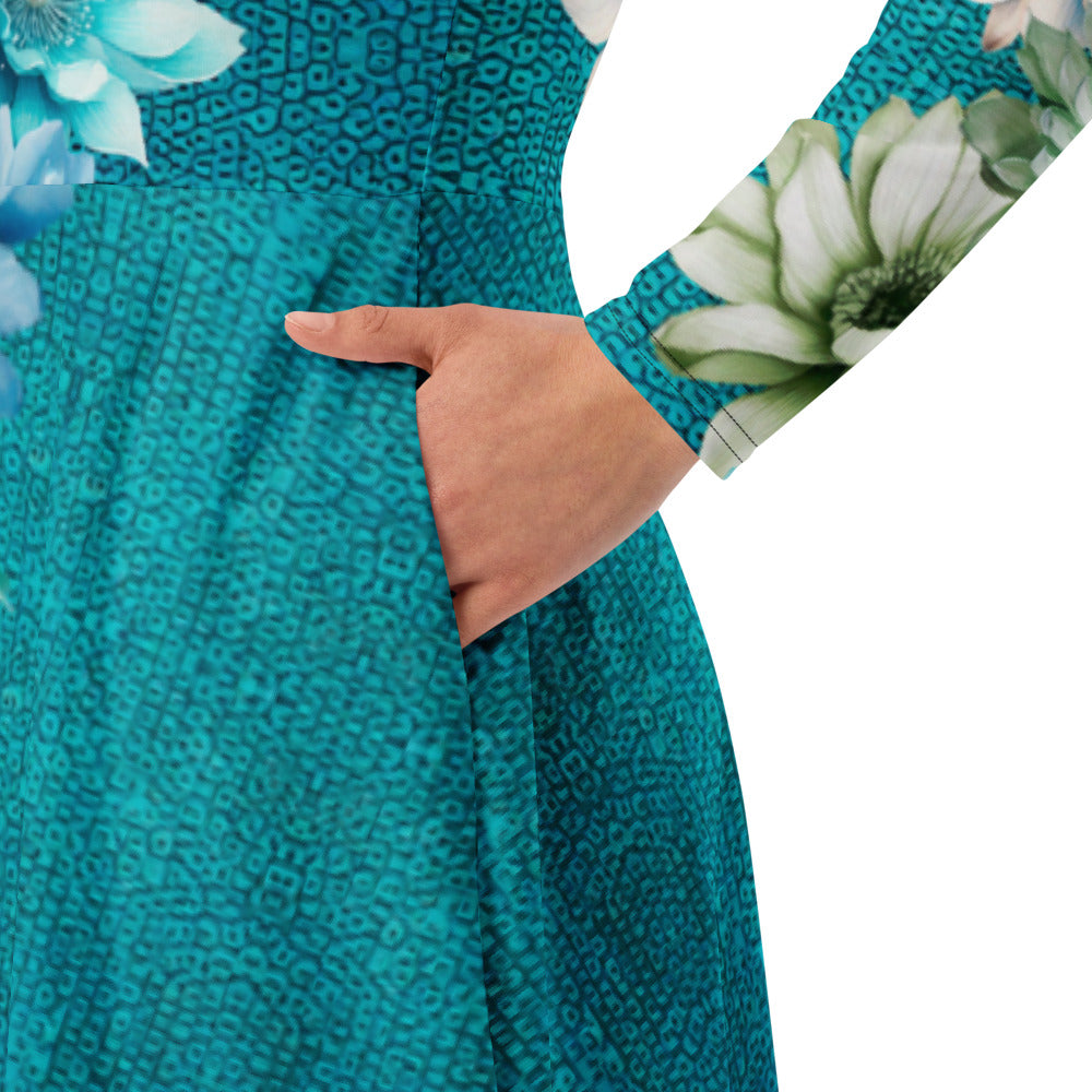 All-over print long sleeve midi dress 159B2