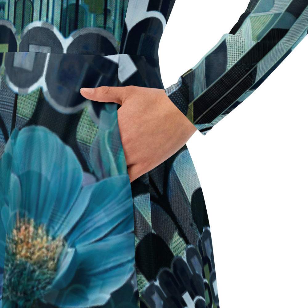 All-over print long sleeve midi dress 158Bd