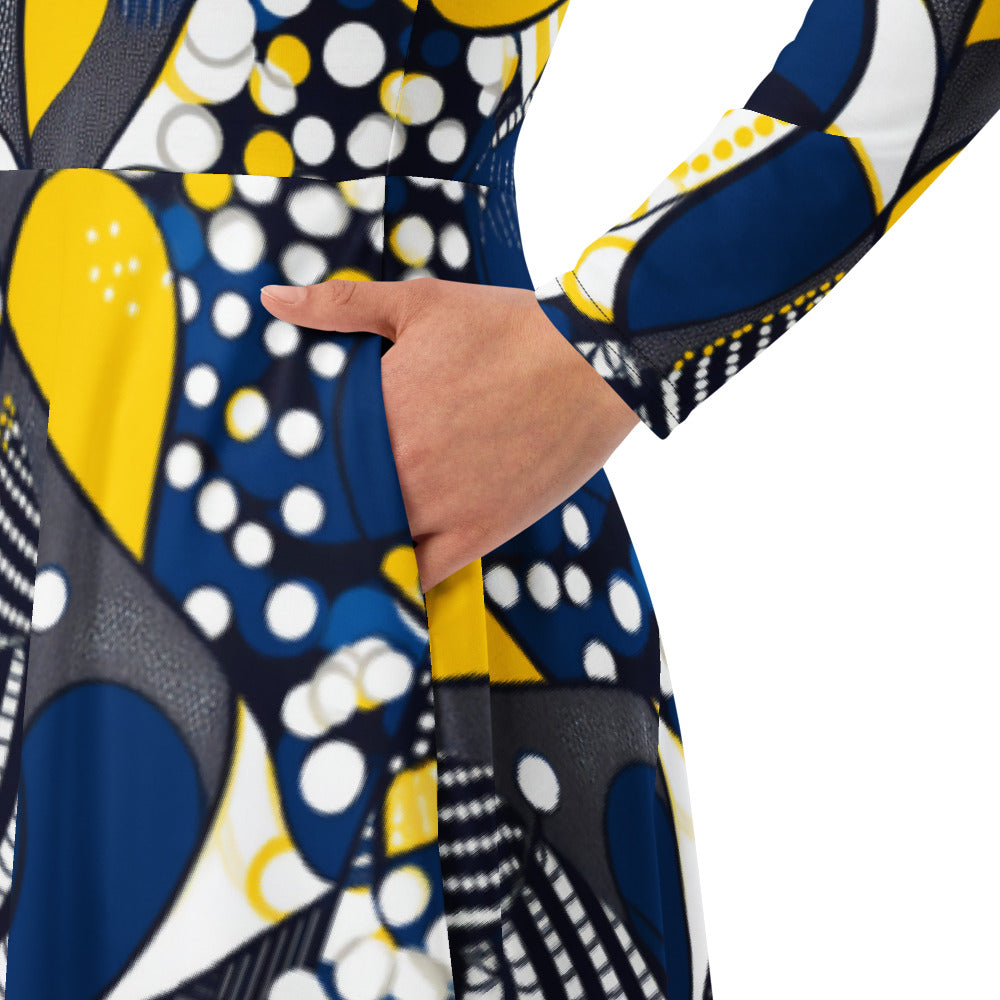 All-over print long sleeve midi dress 147B