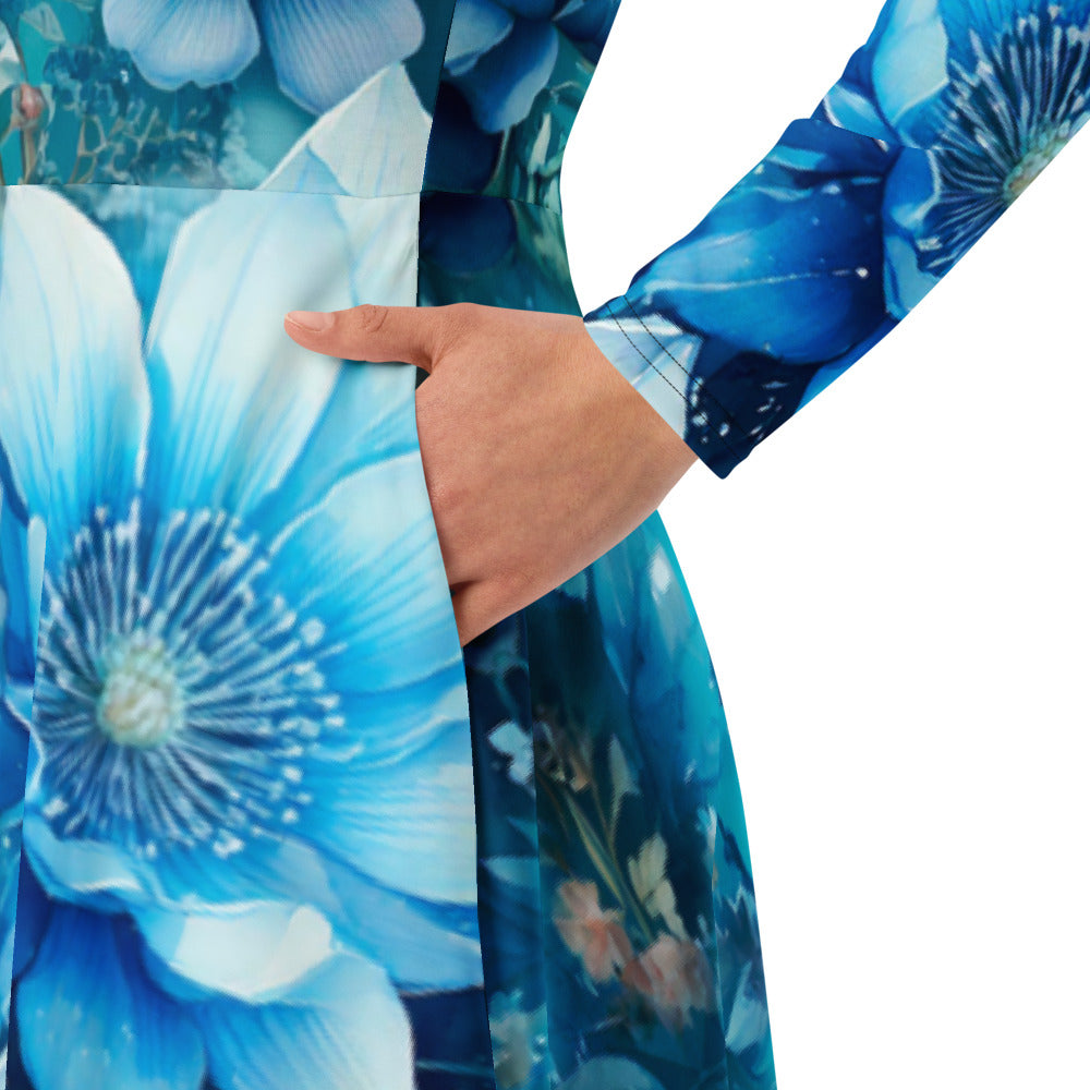 All-over print long sleeve midi dress 116B