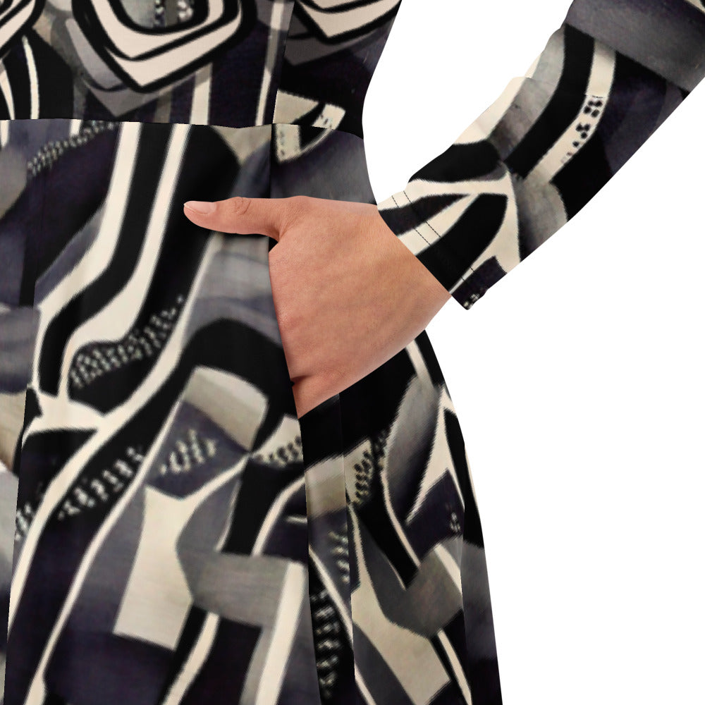 All-over print long sleeve midi dress 115B2