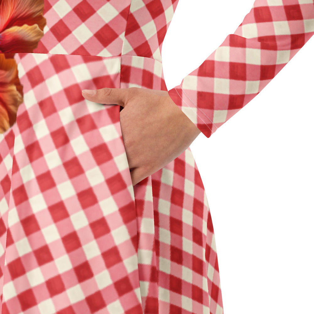 All-over print long sleeve midi dress 231B2