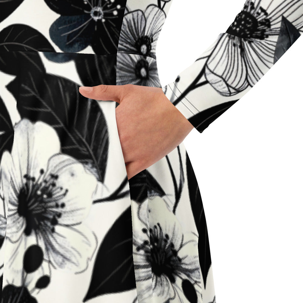 All-over print long sleeve midi dress 236B