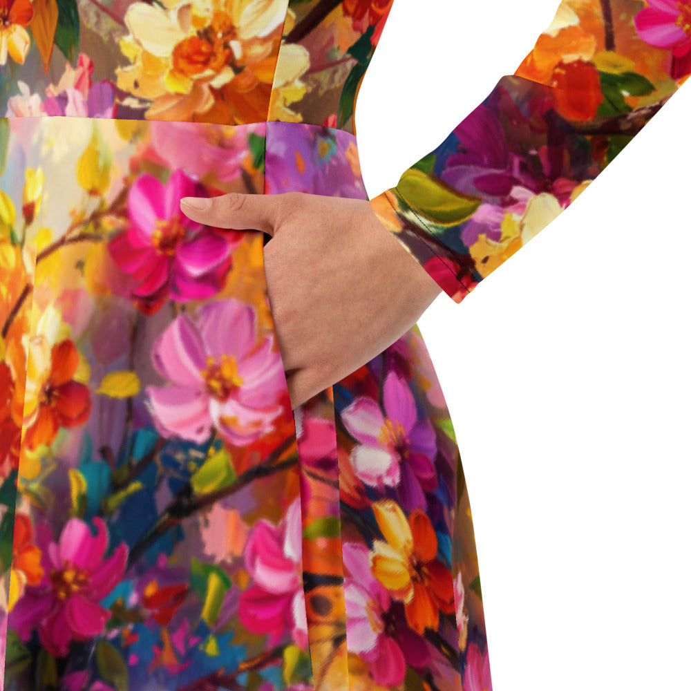 All-over print long sleeve midi dress 237