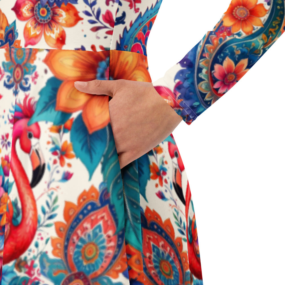 All-over print long sleeve midi dress 238B