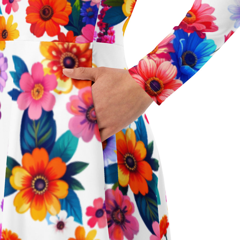 All-over print long sleeve midi dress 243