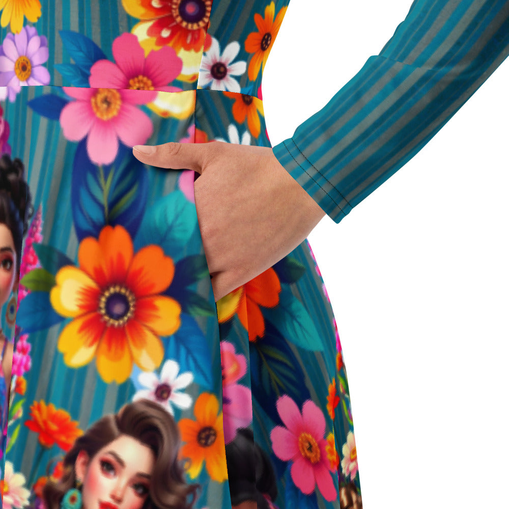 All-over print long sleeve midi dress 243C2b