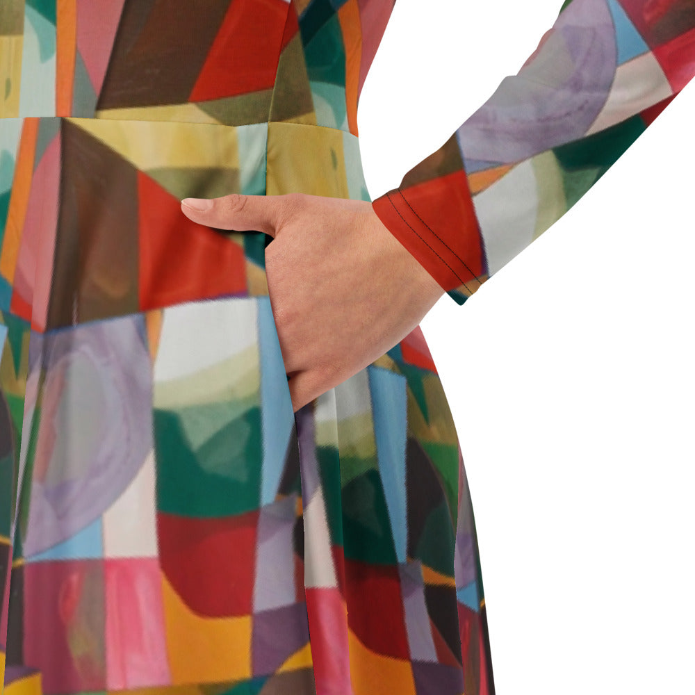 All-over print long sleeve midi dress 245B