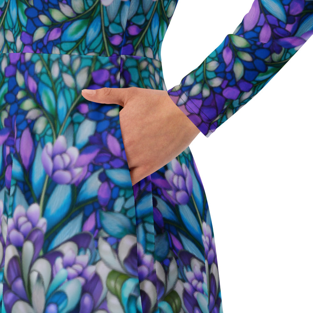 All-over print long sleeve midi dress 246B