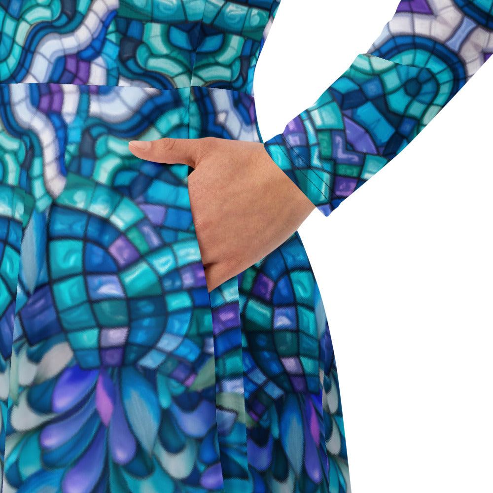 All-over print long sleeve midi dress 246B2