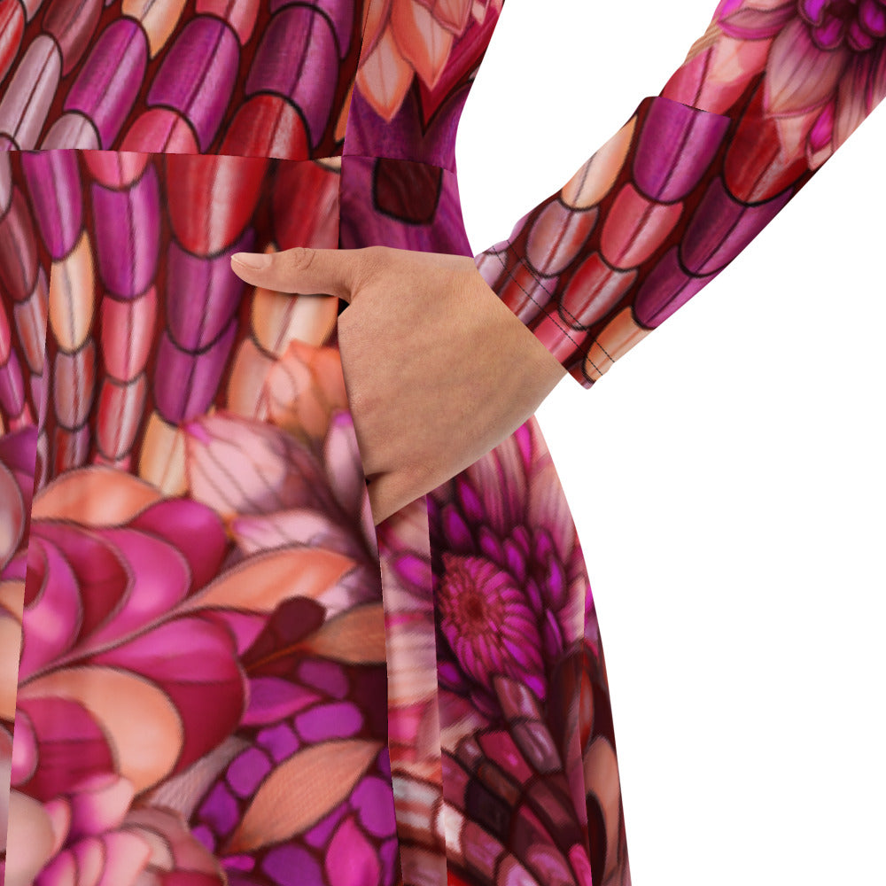 All-over print long sleeve midi dress 246C2kl4