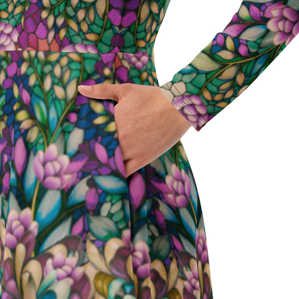 All-over print long sleeve midi dress 246Bkl2