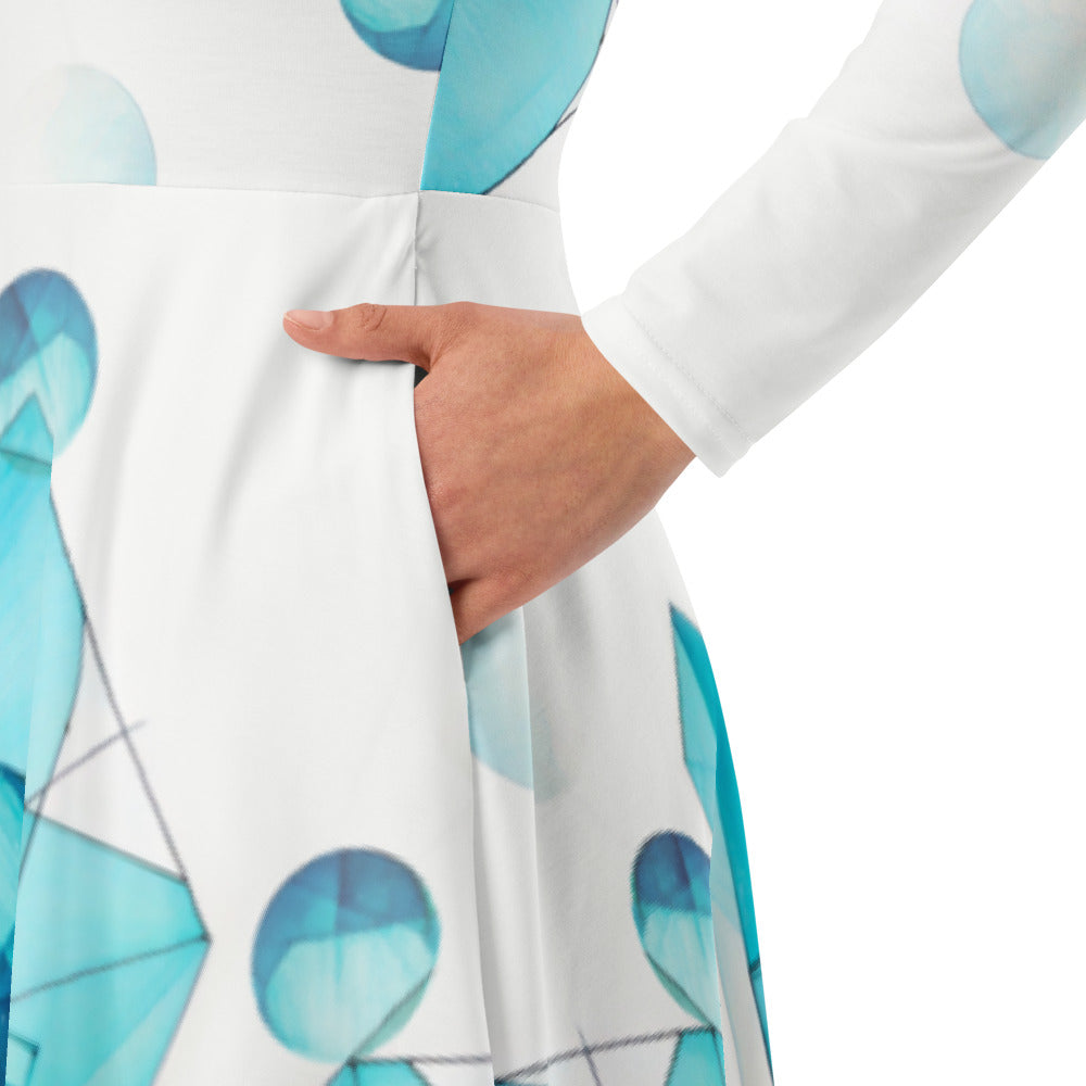 All-over print long sleeve midi dress 248B