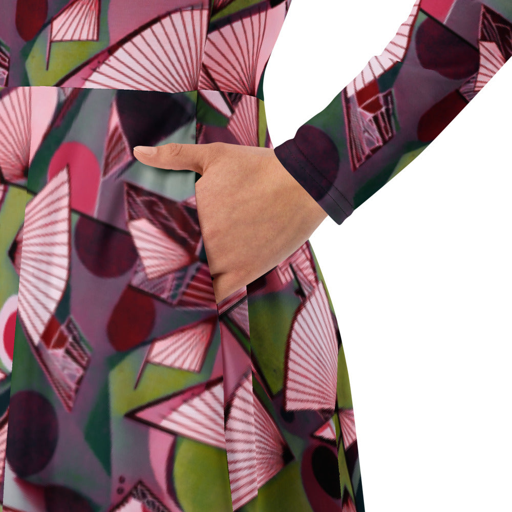 All-over print long sleeve midi dress 249kl3