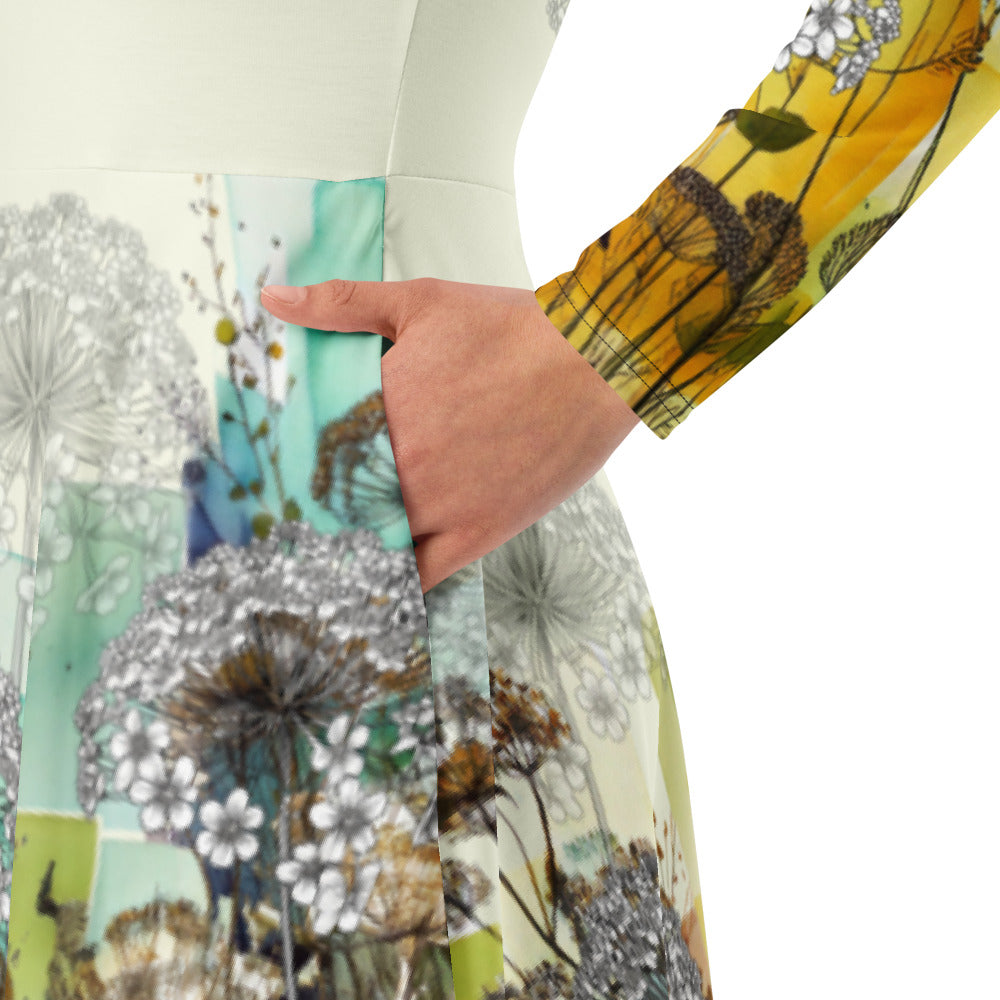 All-over print long sleeve midi dress 250