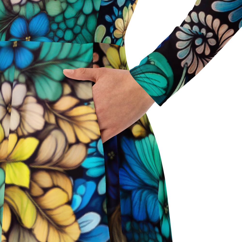 All-over print long sleeve midi dress 252B