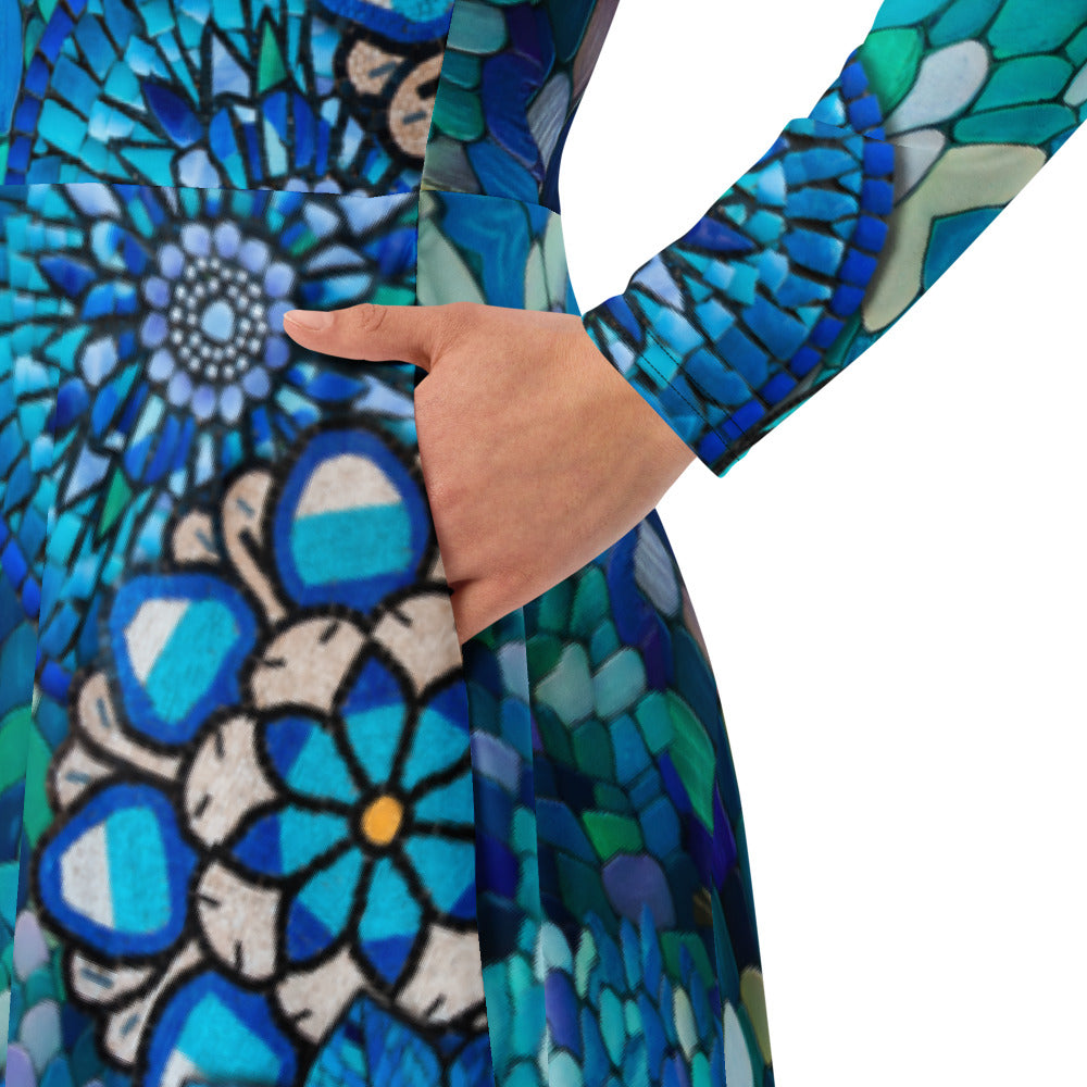 All-over print long sleeve midi dress 255D