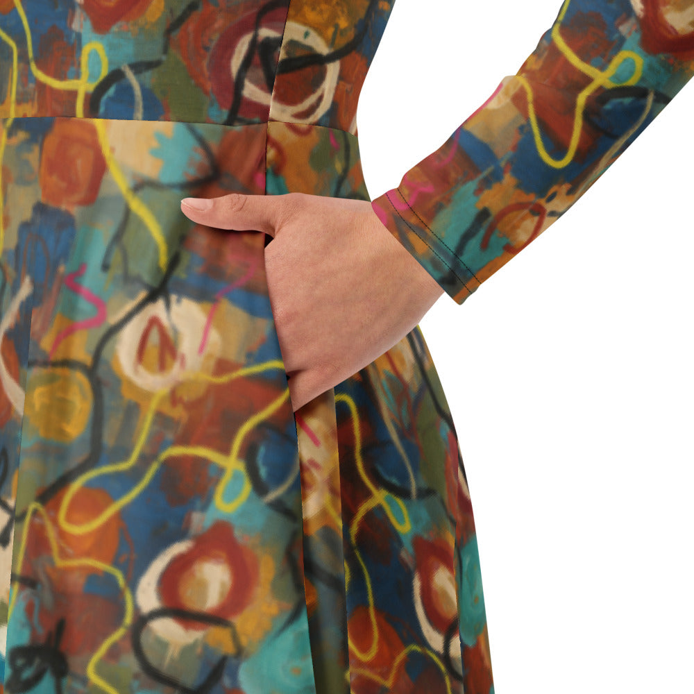 All-over print long sleeve midi dress 258