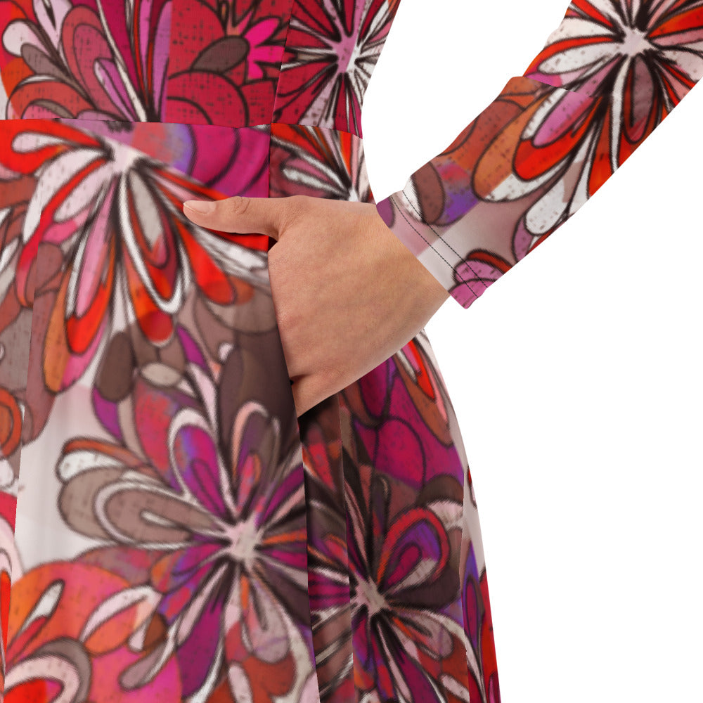 All-over print long sleeve midi dress 262kl2