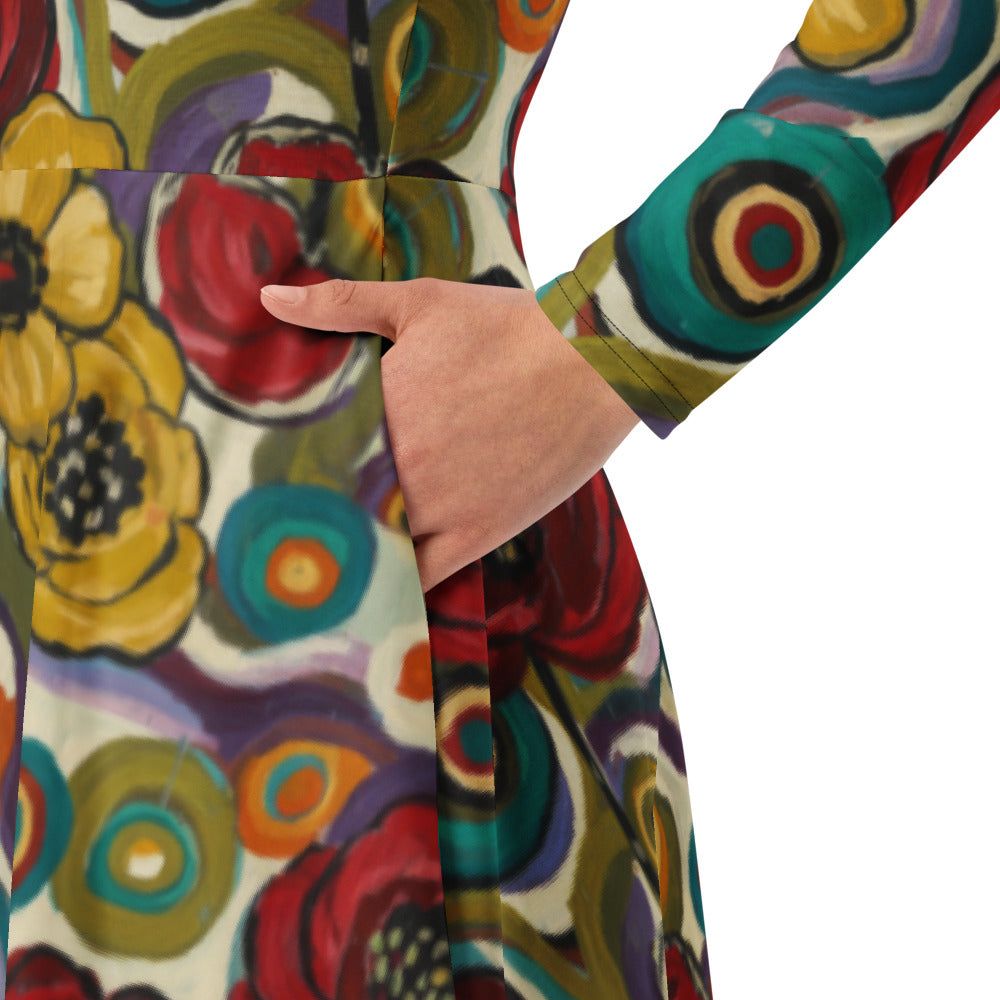 All-over print long sleeve midi dress 264