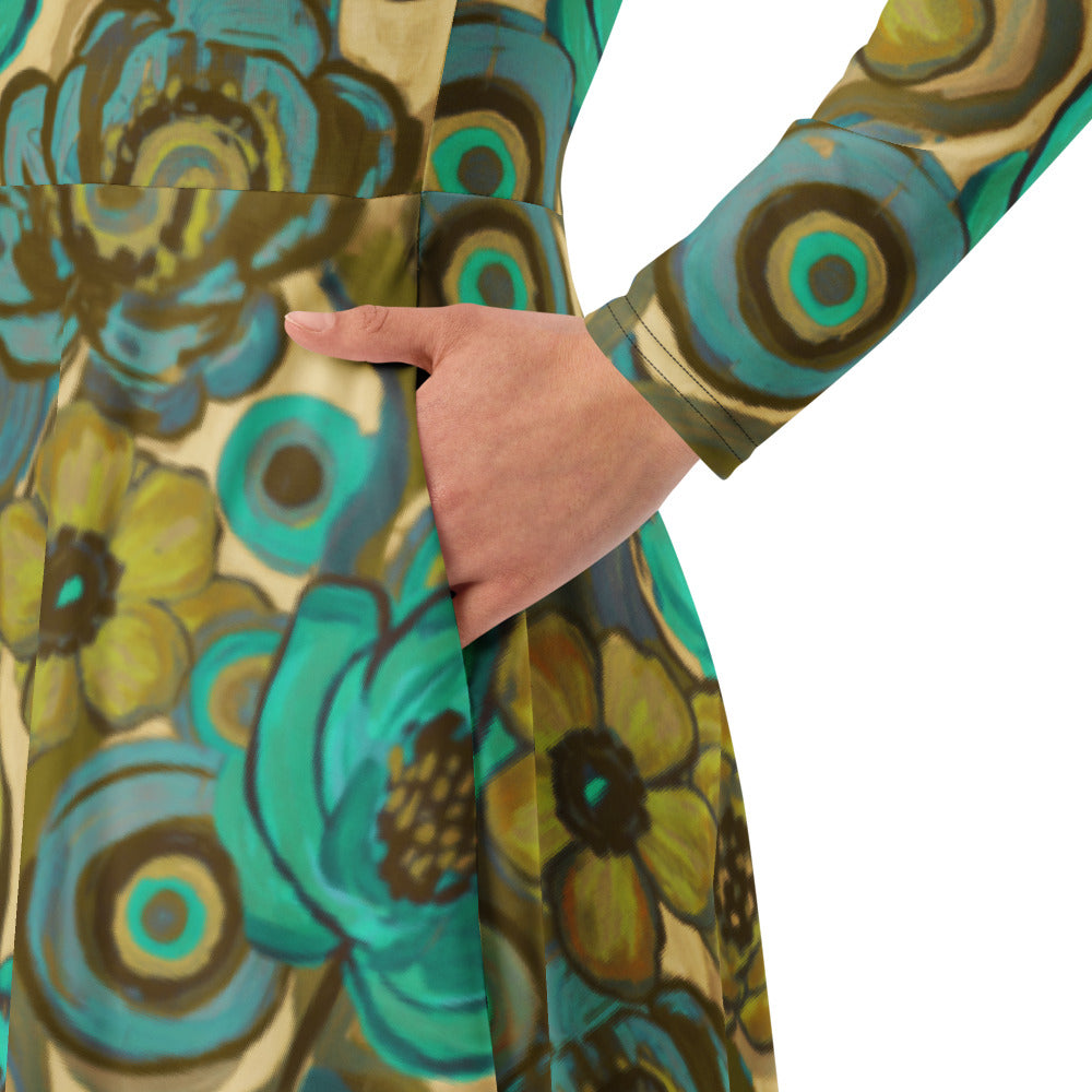 All-over print long sleeve midi dress 264kl4