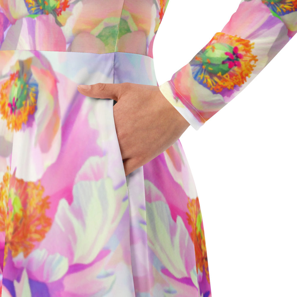 All-over print long sleeve midi dress 266E