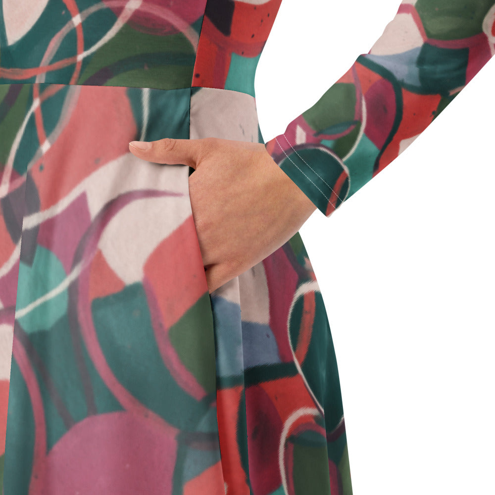 All-over print long sleeve midi dress 269kl2