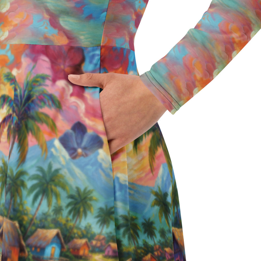 All-over print long sleeve midi dress 272