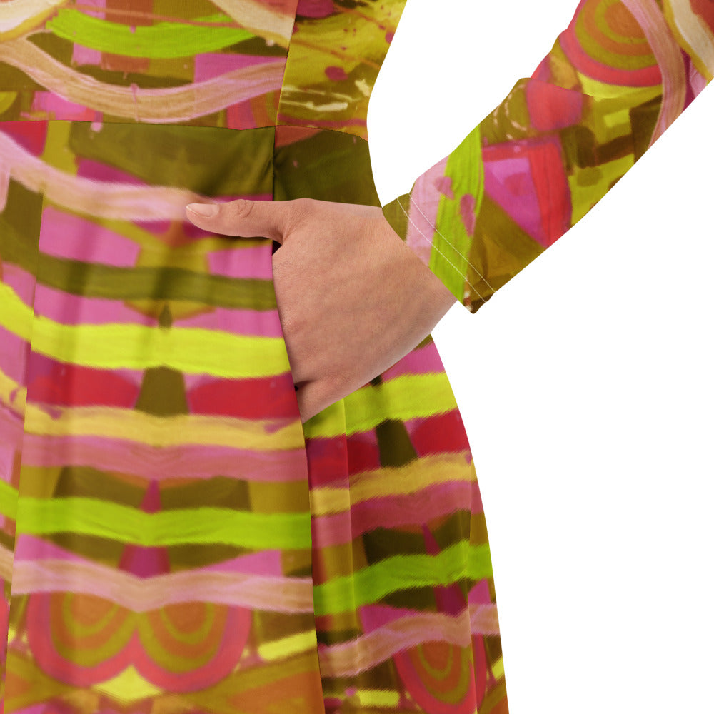 All-over print long sleeve midi dress 275kl4