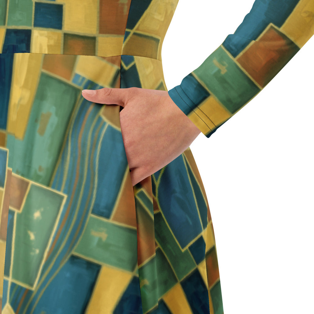 All-over print long sleeve midi dress 274Bkl3