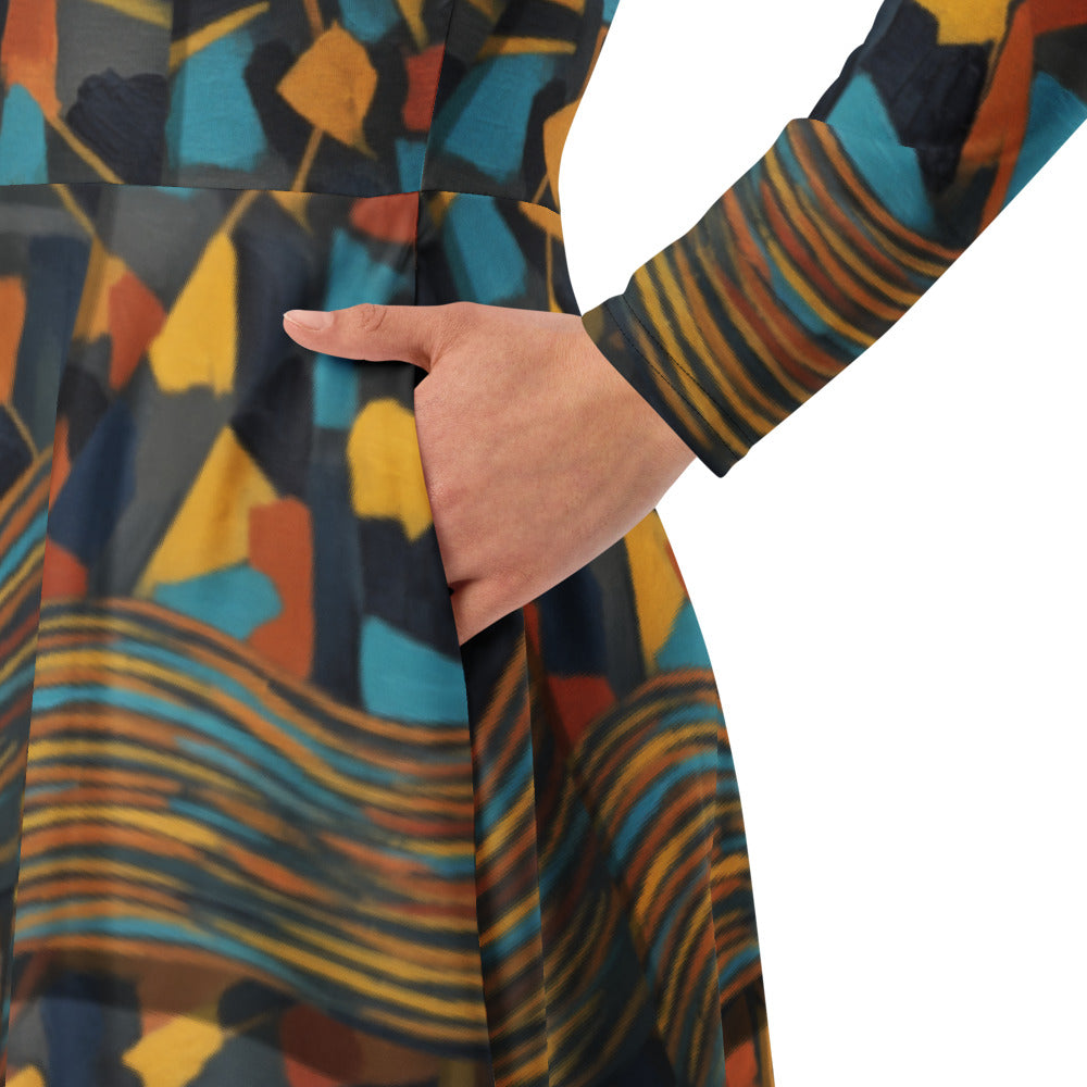 All-over print long sleeve midi dress 277