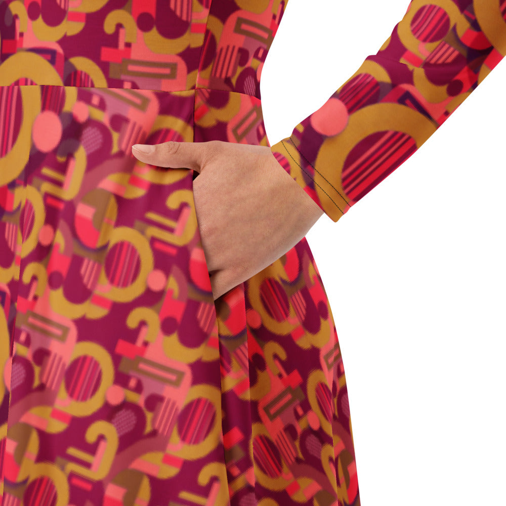 All-over print long sleeve midi dress 280C