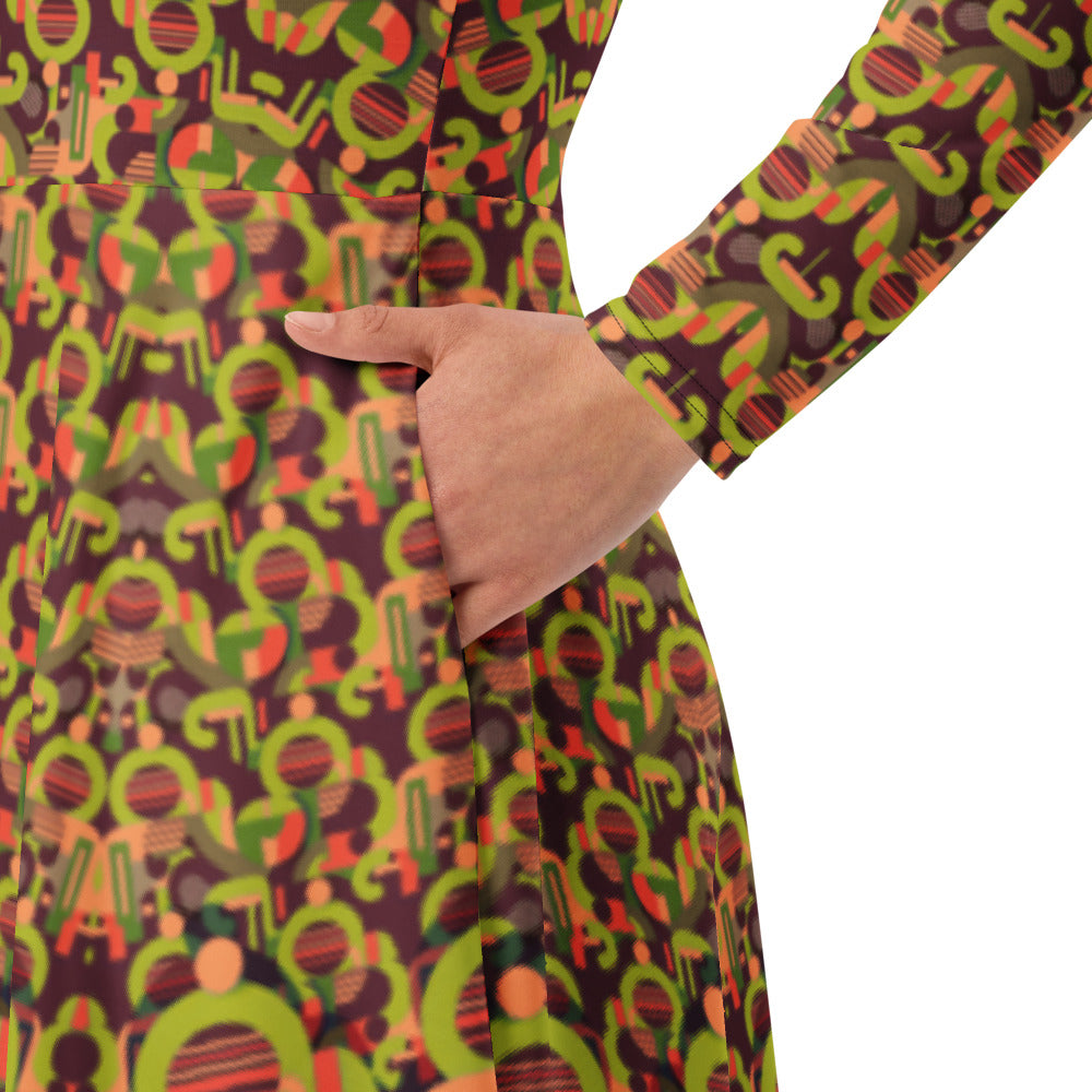 All-over print long sleeve midi dress 280B2