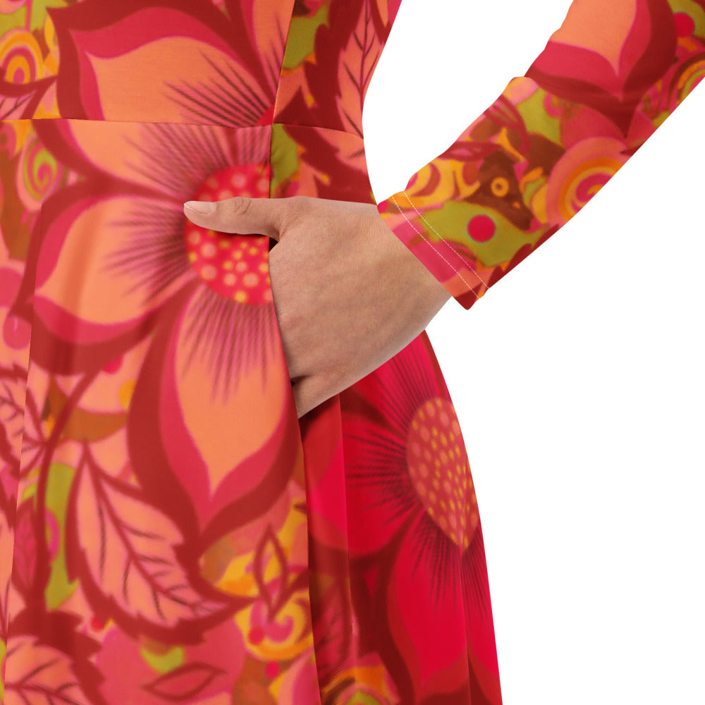 All-over print long sleeve midi dress 281kl4