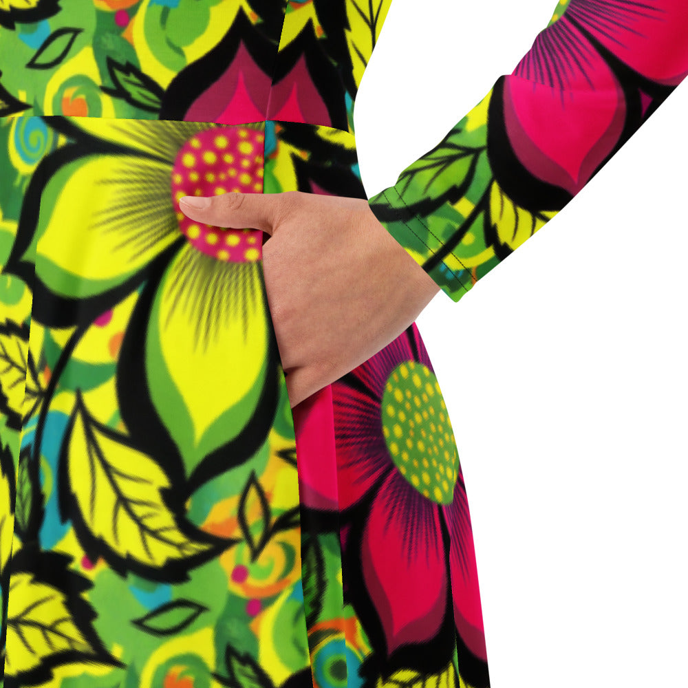 All-over print long sleeve midi dress 281kl1