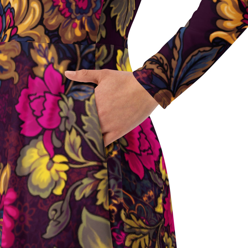 All-over print long sleeve midi dress 282